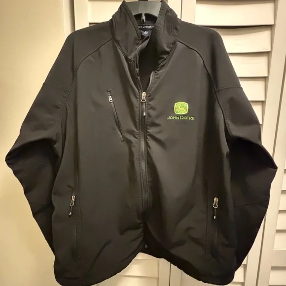 John Deere Jacket Men’s XL Black Soft Shell Windproof Microfleece Zip Workwear - Picture 4 of 9